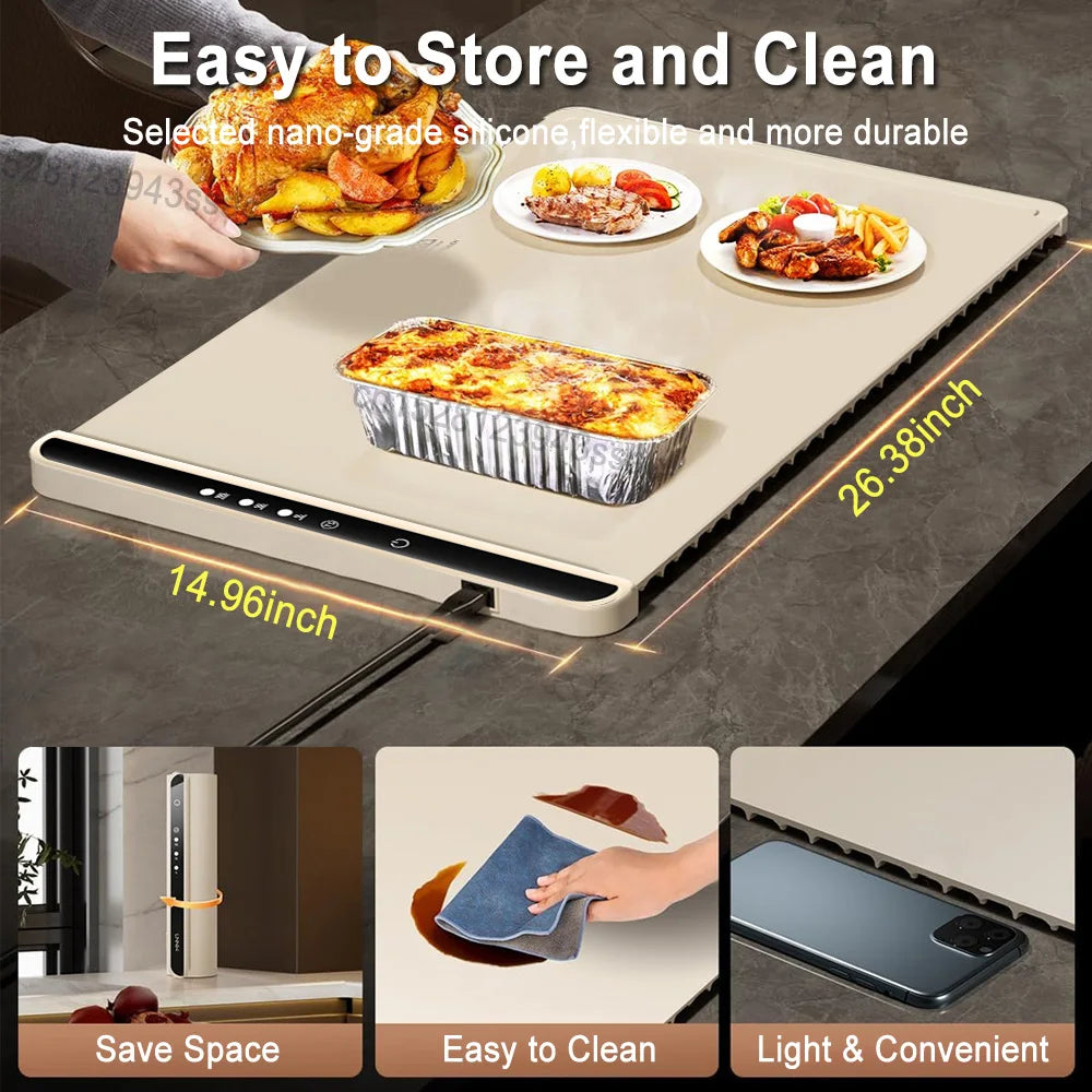 Electric Food Warming Tray Food Warmer Mat Foldable Food Fast Heating Tray With Tem Setting Portable Constant Food Warmer