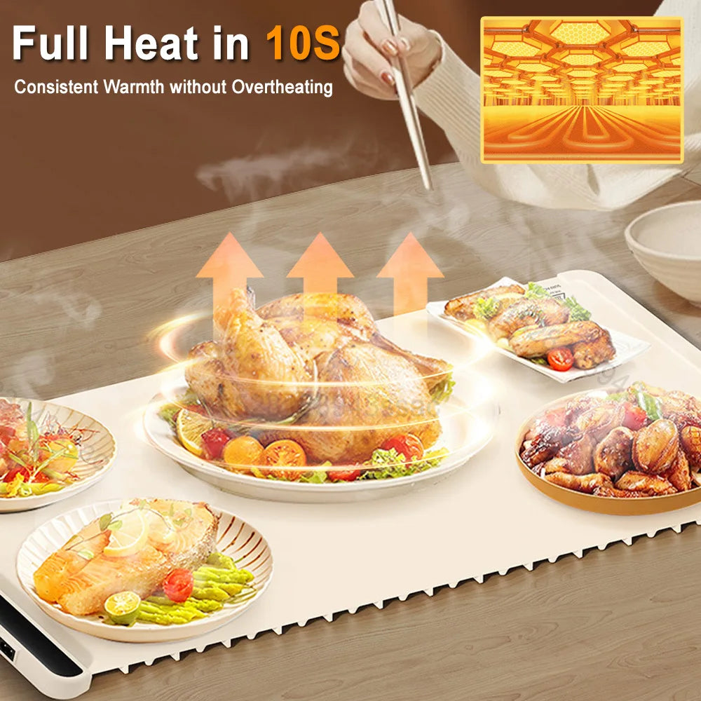 Electric Food Warming Tray Food Warmer Mat Foldable Food Fast Heating Tray With Tem Setting Portable Constant Food Warmer